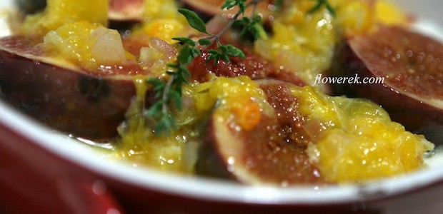 Figi z pieczonym serem kozim z pomarańczowym chutney